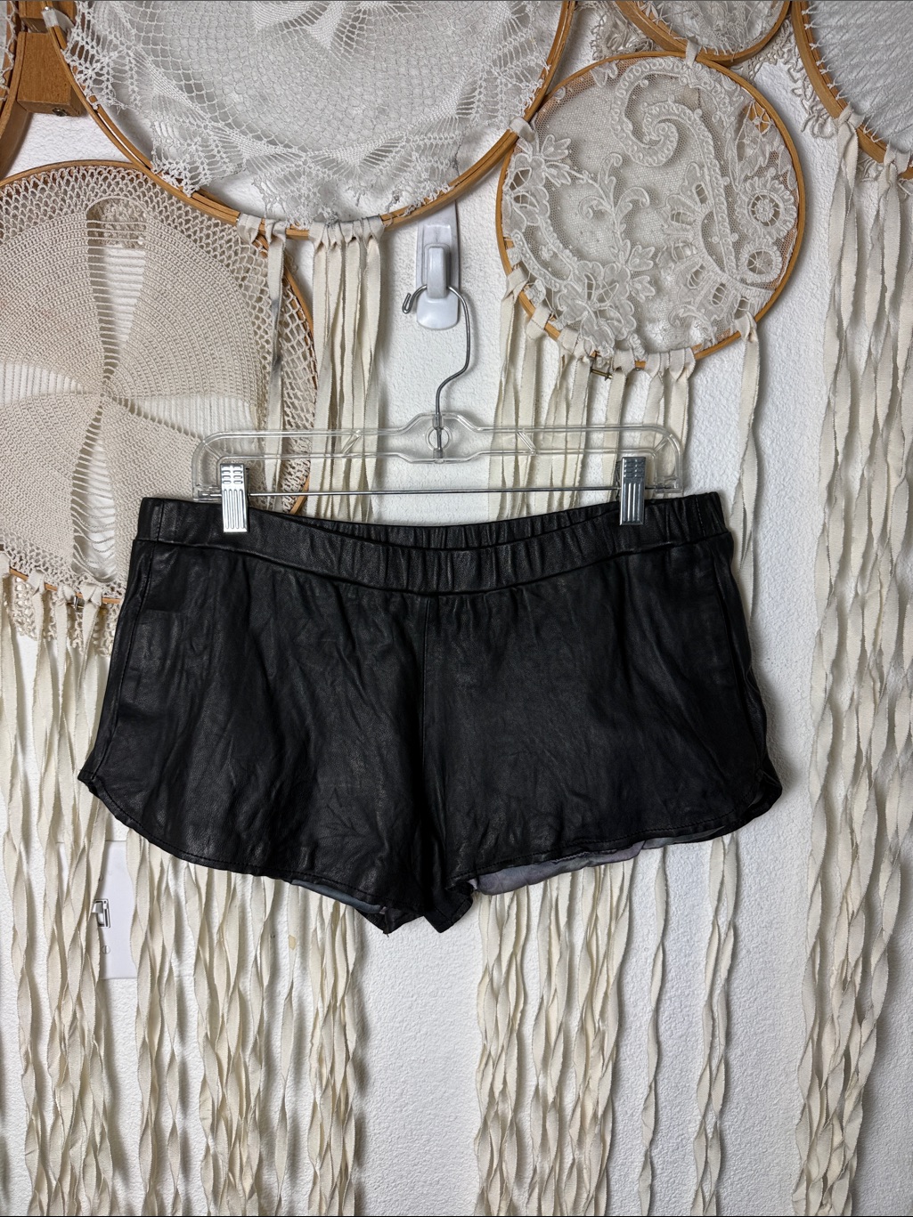 Burning Torch Black Lamb Leather Shorty Shorts Size M